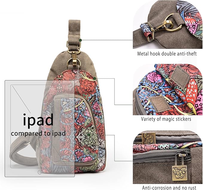 Black Butterfly Canvas Chest Bag, Small Chest Pack, Crossbody Bag for Travel, Inclined Shoulder Bag