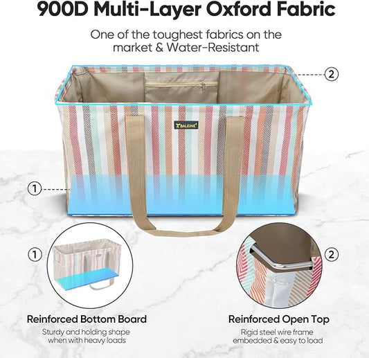 BALEINE Extra Large Utility Tote Bag with Wire Frame for Storage (Color Stripe, 22''x12''x10'')
