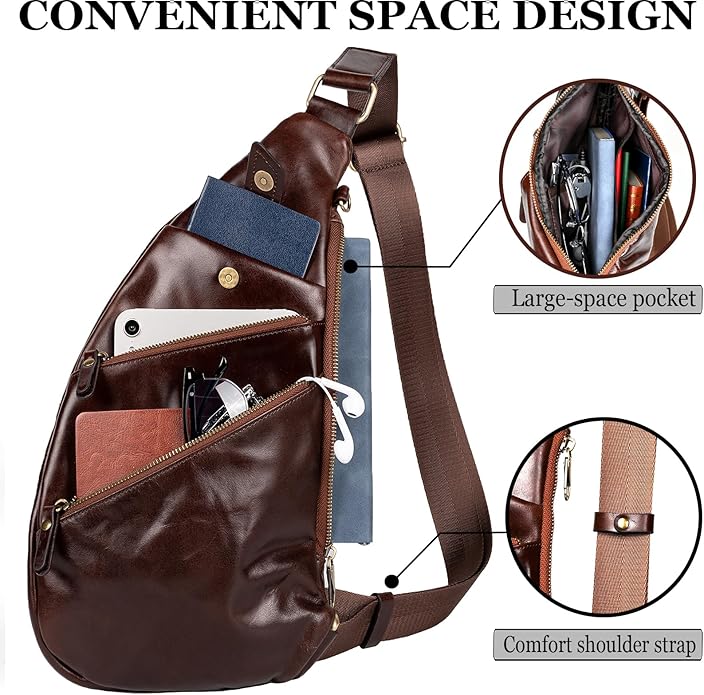 Leather Sling Bag Crossbody Backpack for Men - Crossbody Bag - Messenger Bag for Men and Women