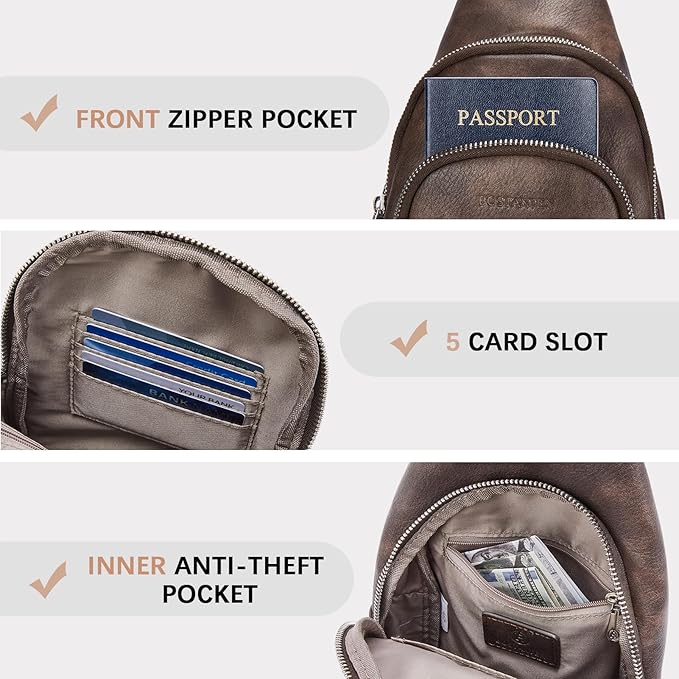 BOSTANTEN Sling Bag for Women Leather Crossbody Bag Vintage Cross Body Purse for Travel with Guitar Strap, Bohemian Style