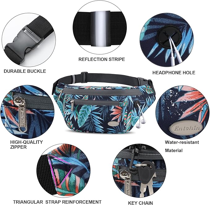 Entchin Fanny Pack for Women Men,Crossbody Belt Bag with 4-Zipper Pockets,Adjustable Waist Bag Pack,One of the Most Popular Travel Essential Gifts for Walking,Traveling,Cycling