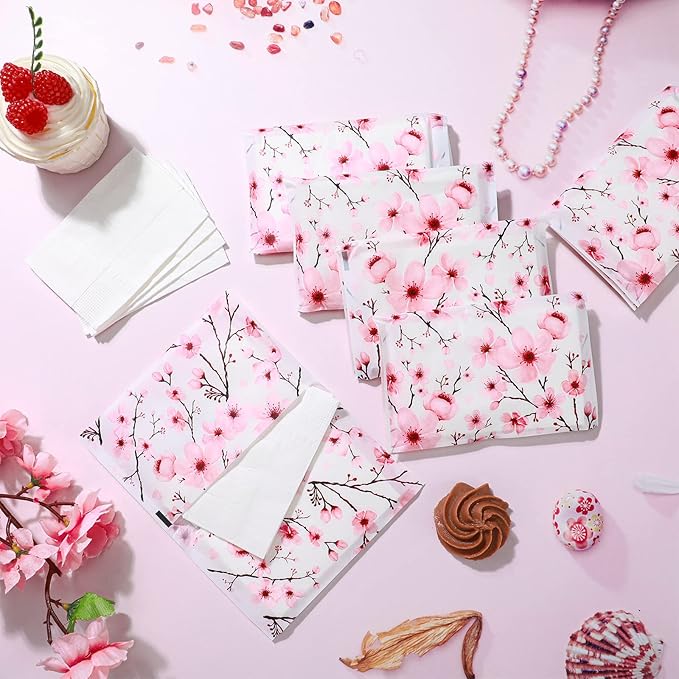 PerKoop 100 Packs Travel Size Tissues Disposable Pocket Facial Tissues Bulk for Travel Wedding Guest School Wallet Purse Home Supplies, 1000 Sheets 3 Ply(Cherry Blossoms)