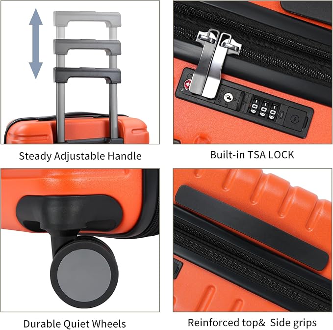 EMPSIGN Carry On Luggage with Spinner Wheels, Hard Shell Carry-On Expandable Suitcase 21x14x9 Airline Approved & Built-in TSA Lock, Durable Travel Rolling Suitcase, Carry-On 20-Inch, Orange