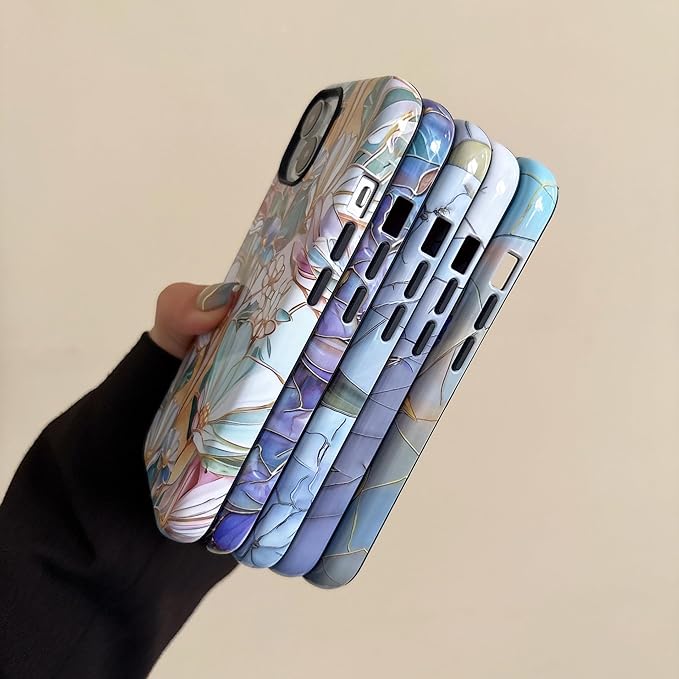 QLTYPRI Flower Case for iPhone 13/14, Aesthetic Cute Floral Phone Case for Girls Women, Protective Hybrid 2-Layer Hard Shell Silicone Cover Durable Shockproof Phone Cover - Purple Lotus