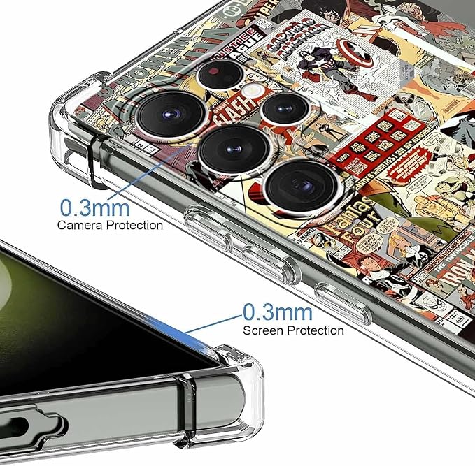 Case for Samsung Galaxy S23 Ultra with Superhero Design,Cartoon Comic Pop Culture Art Collage,Clear Soft TPU Bumper Phone Cover,6.8"(Hero,S23U)