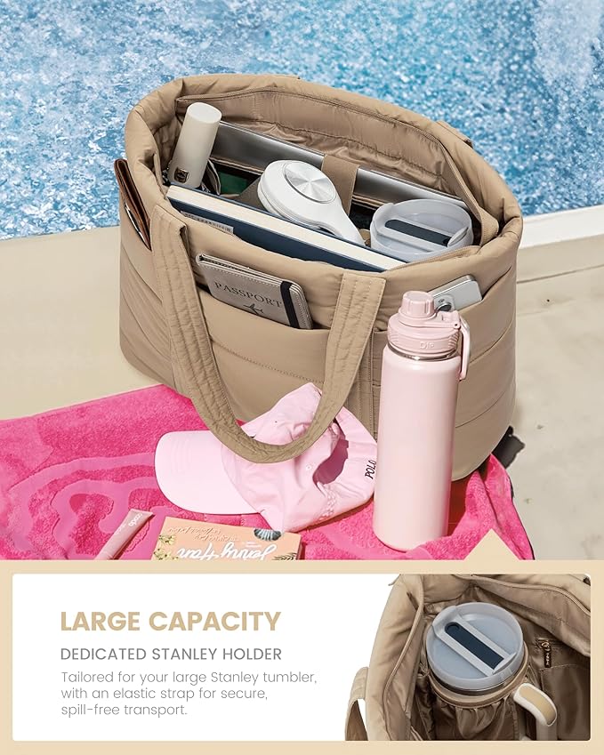 LOVEVOOK Tote Bag for Women, Large Puffer Work Tote Bag for 17.3 Inch Laptop, Lightweight Travel Tote with Zipper Gifts for Women