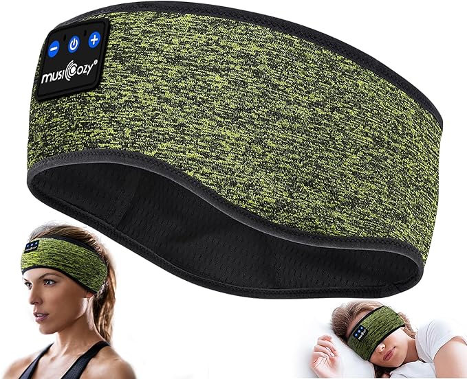 MUSICOZY Sleep Headphones Bluetooth Headband 5.4 Wireless Headband Headphones for Sleeping for Side Sleeper with Ultra-Thin HD Stero Speaker for Workout (Military Green)