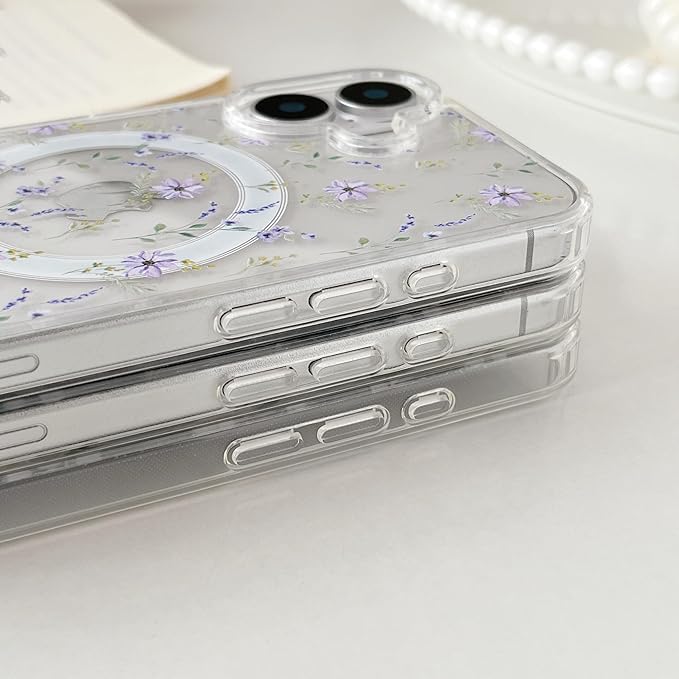 ZTOFERA for iPhone 17 Magnetic Case Compatible with Magsafe,Aesthetic Floral Pattern Design Cute for Girl Women,Anti-Drop Protective Hard Phone Cover for iPhone 17-Purple Flower