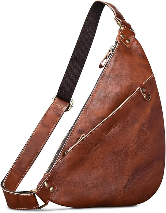 Genuine Leather Sling Bag for Men and Women Lightweight Crossbody Shoulder Bag Chest Purse Sling Backpack