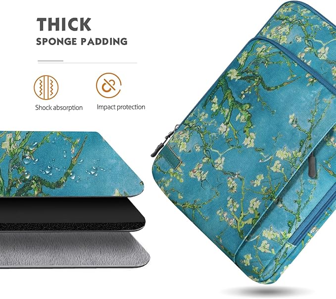 MoKo Laptop Sleeve Bag for 13.3-14 Inch, Notebook Carrying Case with Pocket Fits New MacBook Pro M3/M2 14" /13" M2/M1 Pro/M1 Max 14.2 2023-2021/Air 13.6" M2 2022, Surface Pro 9/8 13", Apricot Flower