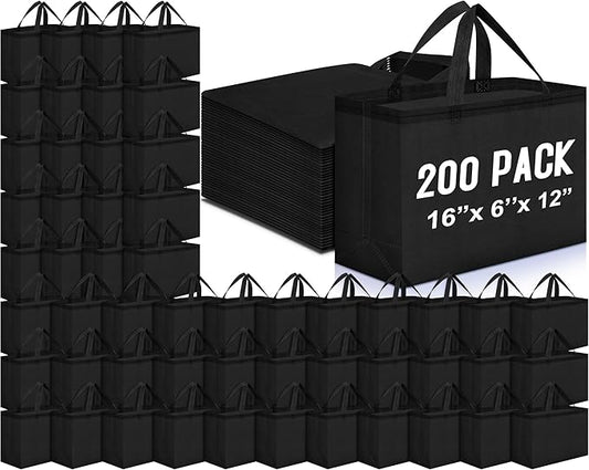 Windyun Reusable Grocery Bags Large Non Woven Shopping Bags with Handles Foldable Portable Tote Bulk, 16x6x12 Inch