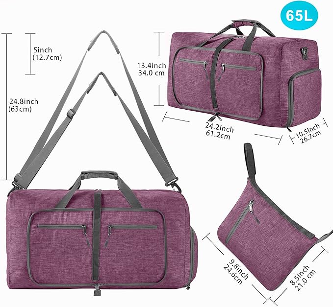 Vomgomfom Travel Duffle Bag for Men,65L 85L 115L Foldable Travel Duffel Bag with Shoes Compartment Overnight Bag for Men Women