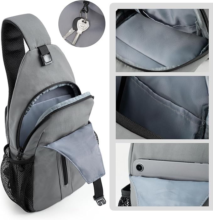 LEDAOU Crossbody Sling Bag for Men Anti-Theft Sling Backpack Cross Body Shoulder Chest Bag Fanny Pack Travel Hiking (Grey)