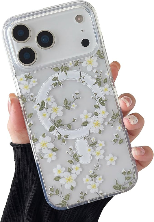 ZTOFERA for iPhone 17 Pro Magnetic Case Compatible with Magsafe,Aesthetic Floral Pattern Design Cute for Girl Women,Anti-Drop Protective Hard Phone Cover for iPhone 17 Pro-Big White Flower