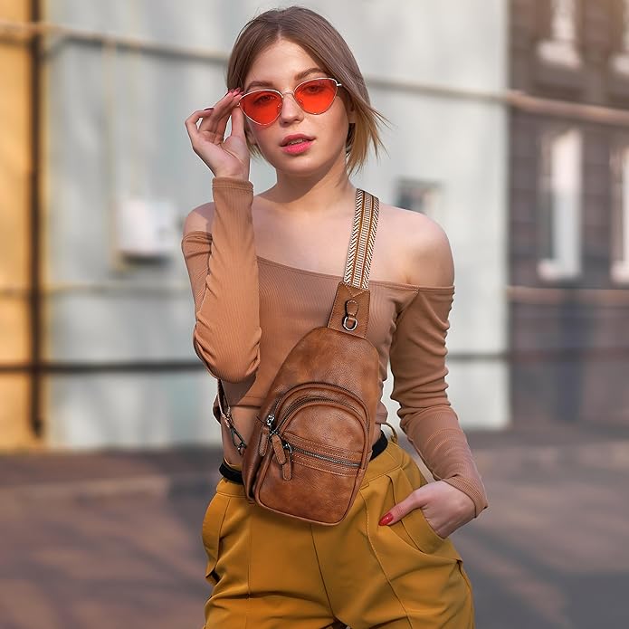 HESHE Sling Bag for Women Anti Theft Small Crossbody Bags Faux Leather Fanny Pack RFID Blocking Cross Body Purse for Travel