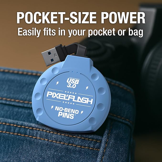 PixelFlash CF Card Reader (Blue) - Compact Flash Memory Card Adapter with Cabled USB 3.0, 5GB/s File Transfer, No-Bend Pins, Supports UDMA-7, Anti-Slip & Anti-Scratch, Compatible to Most Brands & OS