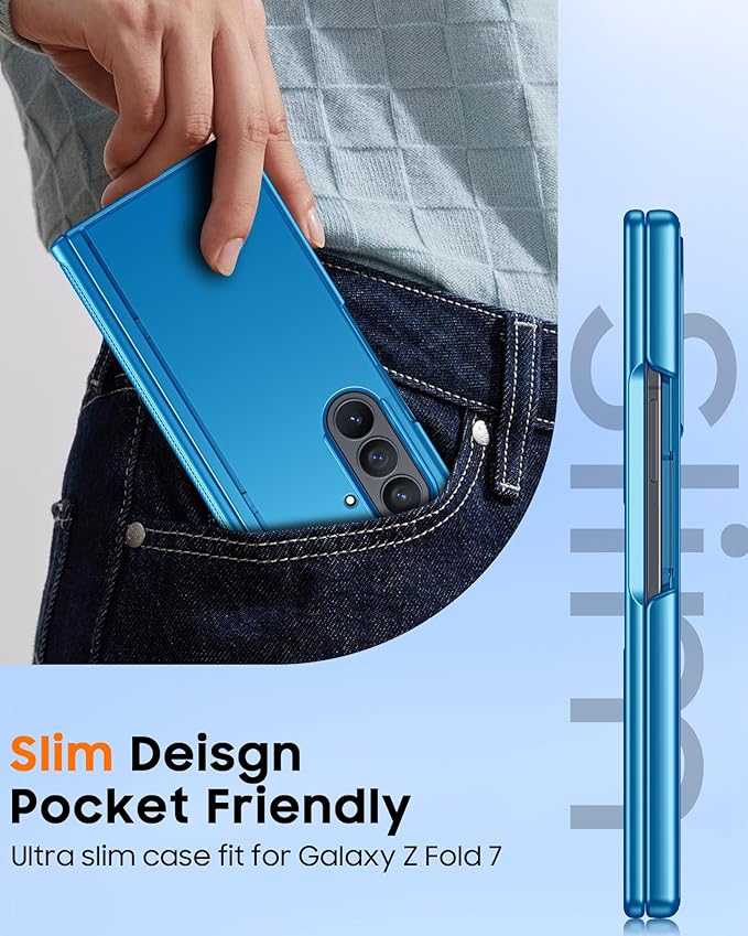 CENMASO Magnetic for Samsung Galaxy Z Fold 7 Case with Stand, Fit for Magsafe, Hinge Protection, Screen Protector, Built-in Hidden Kickstand, Slim Shockproof Phone Case for Galaxy Z Fold 7-Lake Blue
