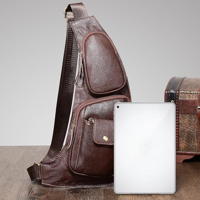 KPYWZER Vintage Leather Sling Bag Backpack for Men Crossbody Shoulder Chest DayPack Backpacks