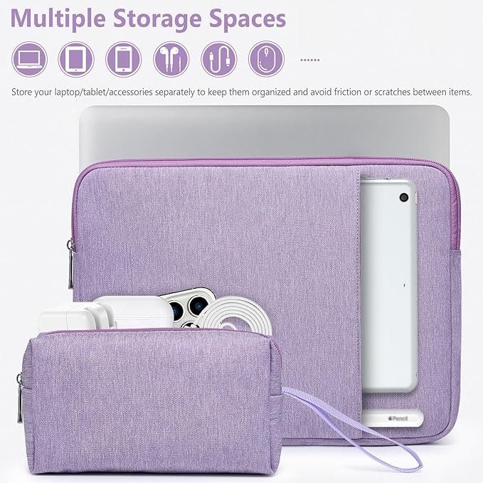 HYZUO 14-15 Inch Laptop Sleeve Bag Set for MacBook Air 15 M4/M3/M2, MacBook Pro 15, XPS 14/15 Plus, 15" Surface Laptop, Notebook Case for 14" HP Lenovo ThinkPad Asus Acer Huawei, Lilac Purple
