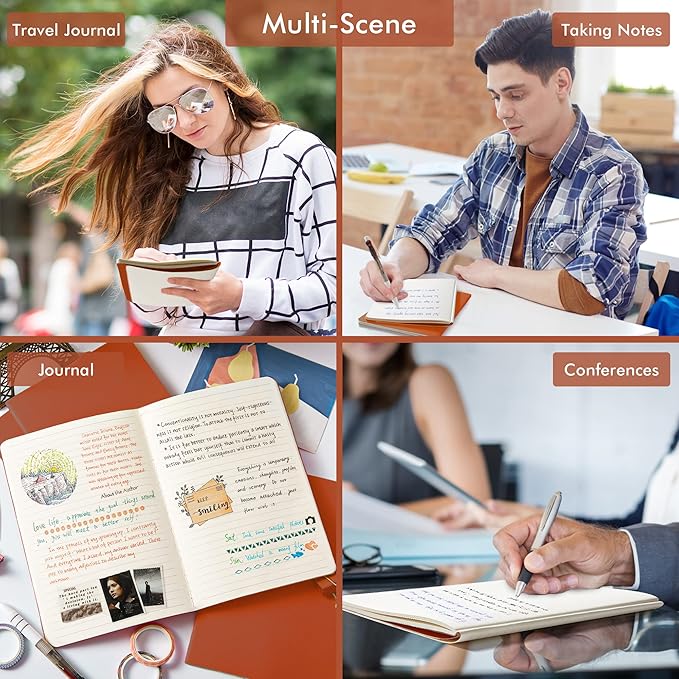 feela 8 Pack Soft Cover Journal Bulk, Notebooks College Ruled for Work, Lined Travel Journal for Women Men, Note Taking Notebook School Supplies Business Writing, 8.2” x 5.5”, A5, Dark Orange