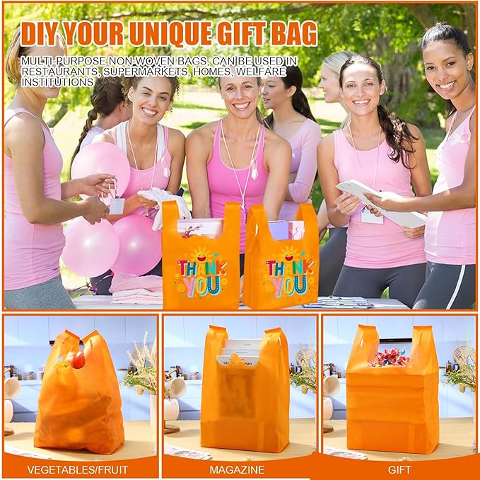 Windyun Large Grocery T-shirt Bags Bulk Reusable Non Woven Shopping Bag Foldable Gift Tote with Handle, 21x11x6 Inch