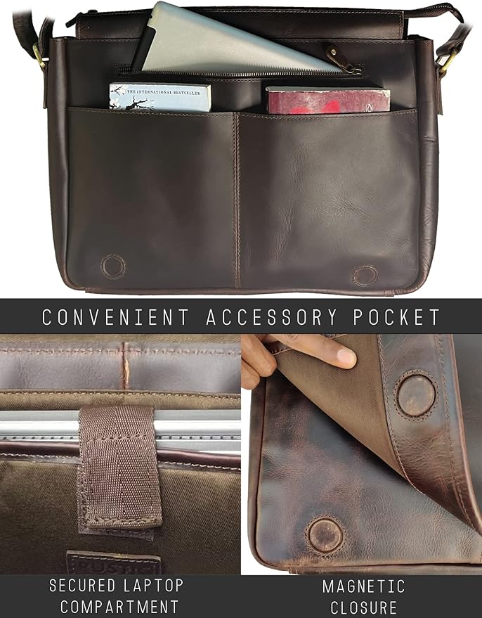 Leather Messenger Bag for Men 16" Full Grain Leather Laptop Bag Vintage Crossbody Office Satchel Travel Shoulder Bag