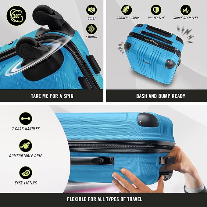 Kenneth Cole REACTION Out of Bounds Lightweight Hardshell 4-Wheel Spinner Luggage, Teal, 2-Piece Set (20" & 28")