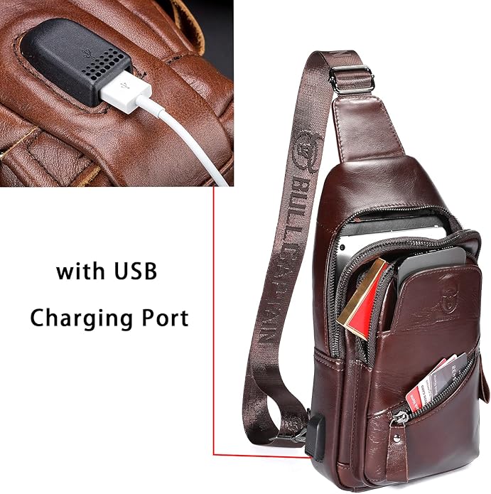 LUKZIJAES Genuine Leather Sling Bag for Men