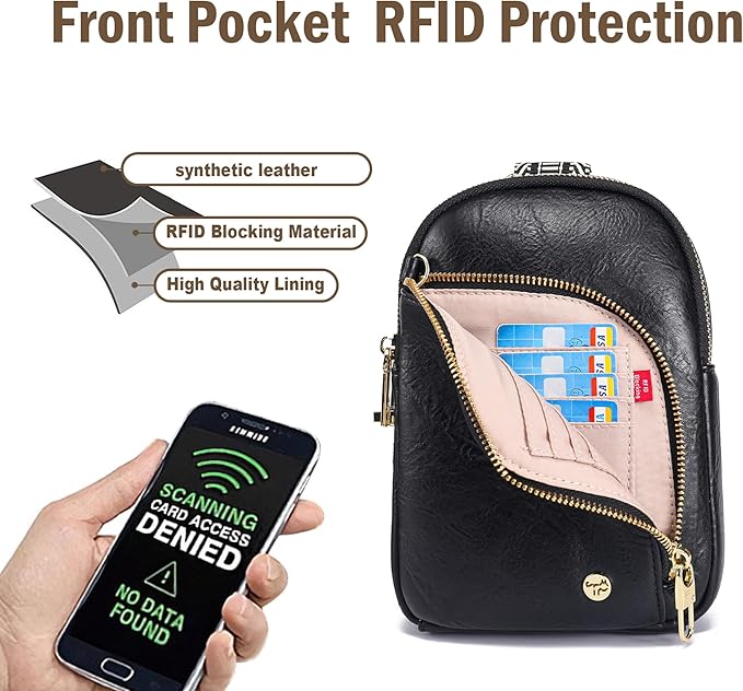 INICAT RFID Blocking Sling Bag Leather Crossbody Bags for Women Fanny Pack Cross Body for Woman Chest Bag for Travel 1.9L