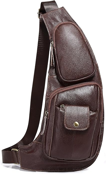 KPYWZER Vintage Leather Sling Bag Backpack for Men Crossbody Shoulder Chest DayPack Backpacks