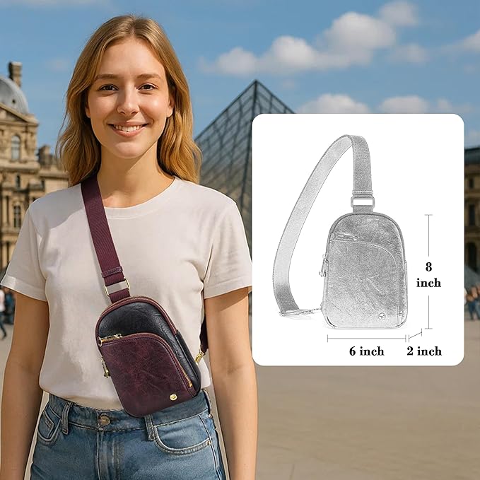 INICAT RFID Blocking Sling Bag Leather Crossbody Bags for Women Fanny Pack Cross Body for Woman Chest Bag for Travel 1.9L