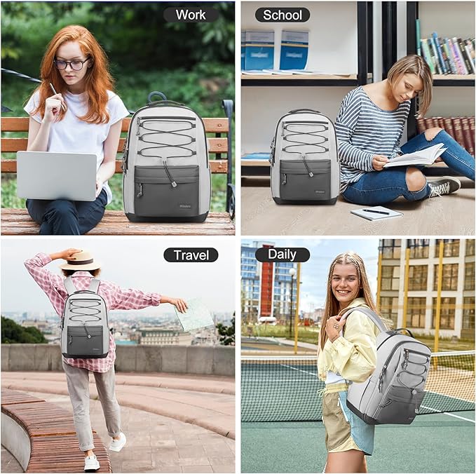 School Backpack for Teens Girls, Aesthetic College Backpack Large Bookbag for Women Students Fashion 15.6 Inch Laptop Bag for Work Travel (Dark Grey & Light Grey)