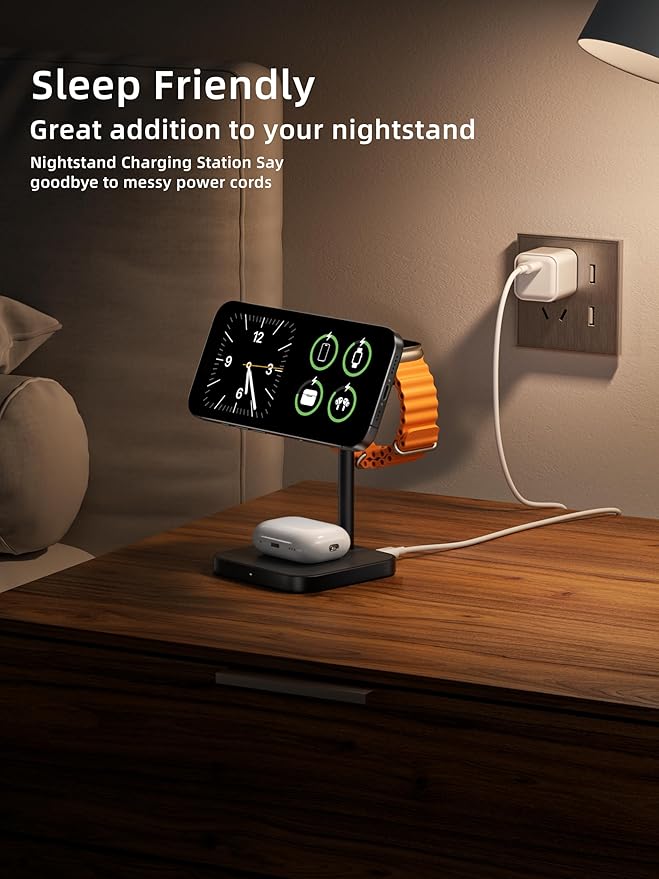 [Qi2 Certified ] LULULOOK 3 in 1 Charging Station with MagSafe, 15W QI2 Wireless Charger Stand Magnetic Charger for iPhone 17/16/15/14/13/12 Series, AirPods Pro/3/4, Apple Watch with 30W PD Adapter