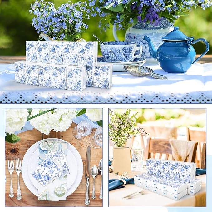 50 Bulk Blue Floral Tissue Packs Vintage Flower Mini Travel Size Facial Tissues Chinoiserie Flower Portable Pocket Tissue for Wedding Party Supplies