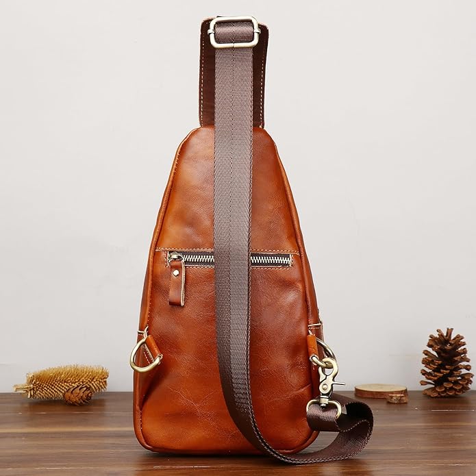 Genuine Leather Sling Bag for Men Women Backpack Chest Shoulder Satchel Crossbody Bags Casual Outdoor Daypack