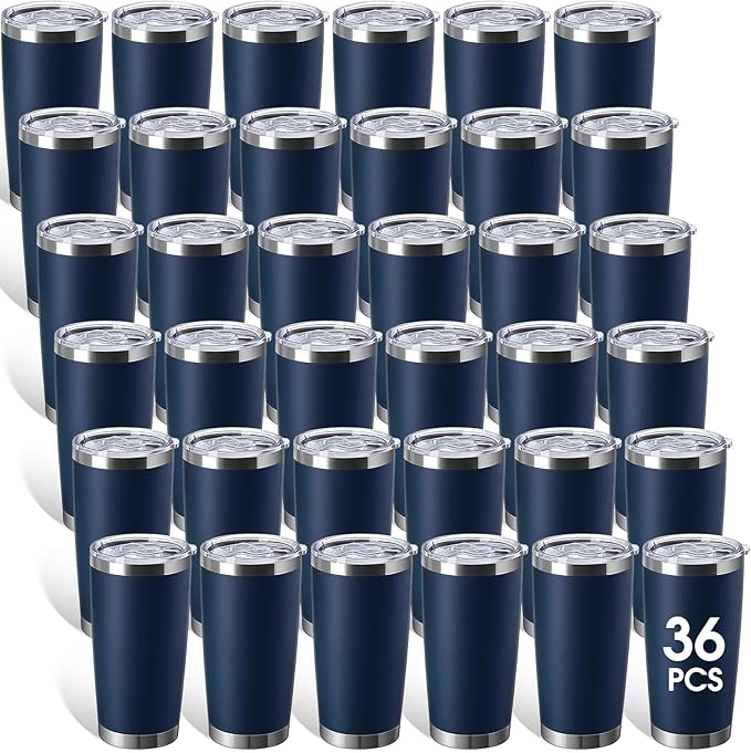 Sieral 36 Packs Stainless Steel Tumbler Bulk with Lid Vacuum Double Wall Insulated Travel Coffee Mug Powder Coated Tumbler Cup for Graduation Wedding Christmas Birthday Party(Navy Blue, 16 oz)