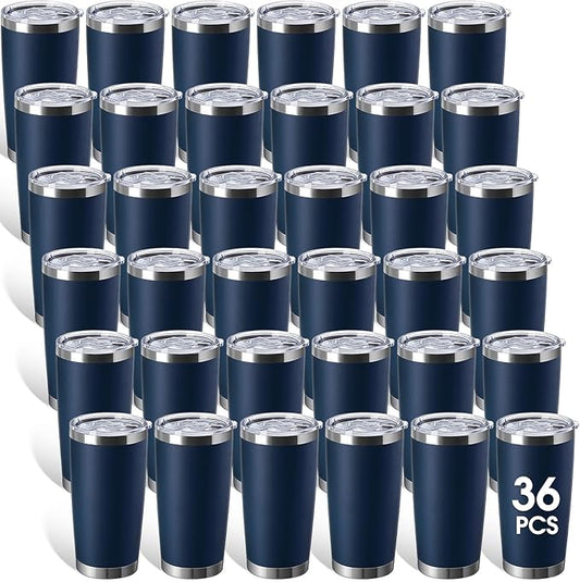 Sieral 36 Packs Stainless Steel Tumbler Bulk with Lid Vacuum Double Wall Insulated Travel Coffee Mug Powder Coated Tumbler Cup for Graduation Wedding Christmas Birthday Party(Navy Blue, 16 oz)