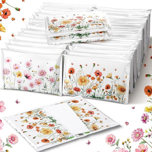50 Pack Summer Flower Pocket Tissues Individual Packs Floral Pocket Facial Bulk 3 Ply Wildflower Wallet Travel Tissues for Summer Fall Wedding Party Supplies