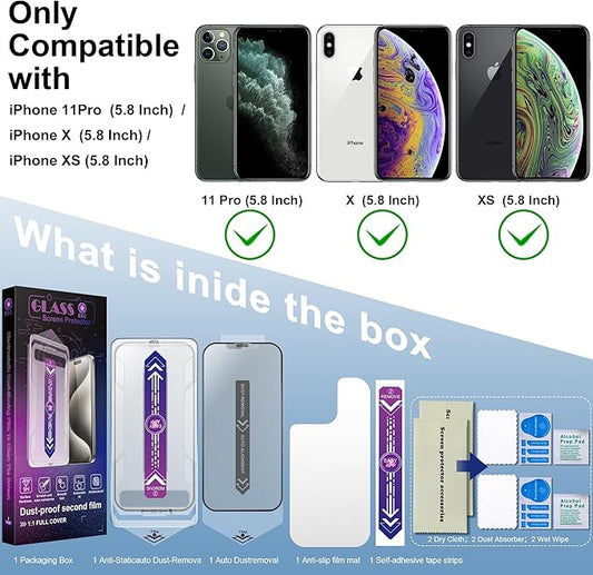 2 Pack Matte Screen Protector for iPhone 11 Pro and iPhone xs and iPhone x 5.8-Inch Auto Dust Removal, No Bubbles, Tempered Glass Film, Easy Installation