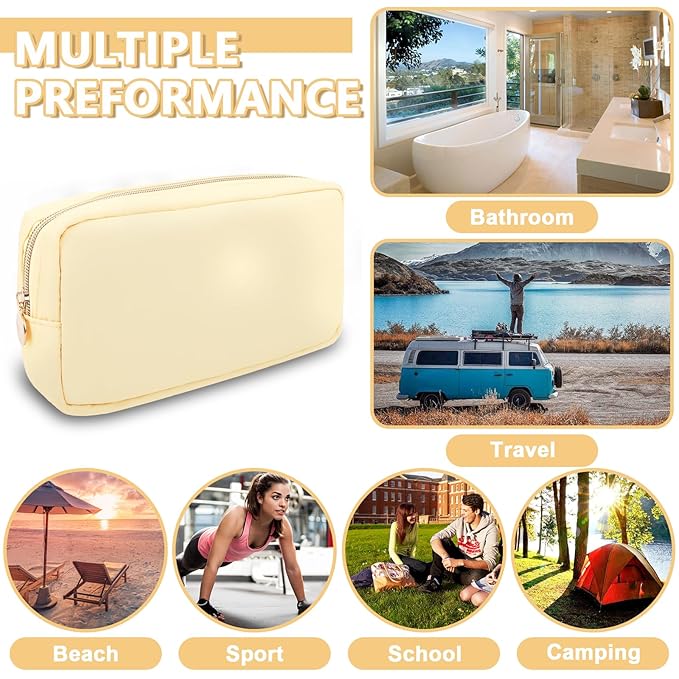 Small Makeup Bag Pouch for Purse, Nylon Travel Toiletry Storage Bag Cute Preppy Cosmetic Bag for Women Girls, Waterproof Makeup Organizer Bag Pouch Skincare Bag Purse with Zipper (Small-Sand)