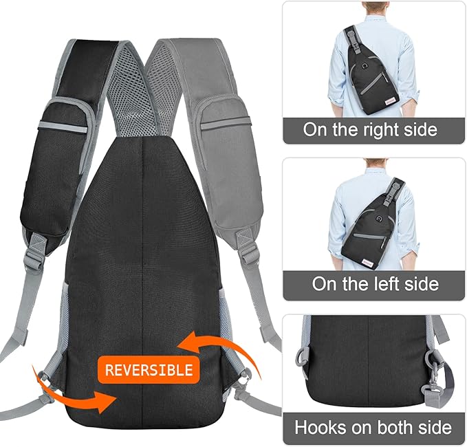 ZOMAKE Sling Bag,Small Crossbody Sling Backpack,Water Resistant Shoulder Daypack for Travel,Anti Thief Chest Bag for Hiking(Black(New))