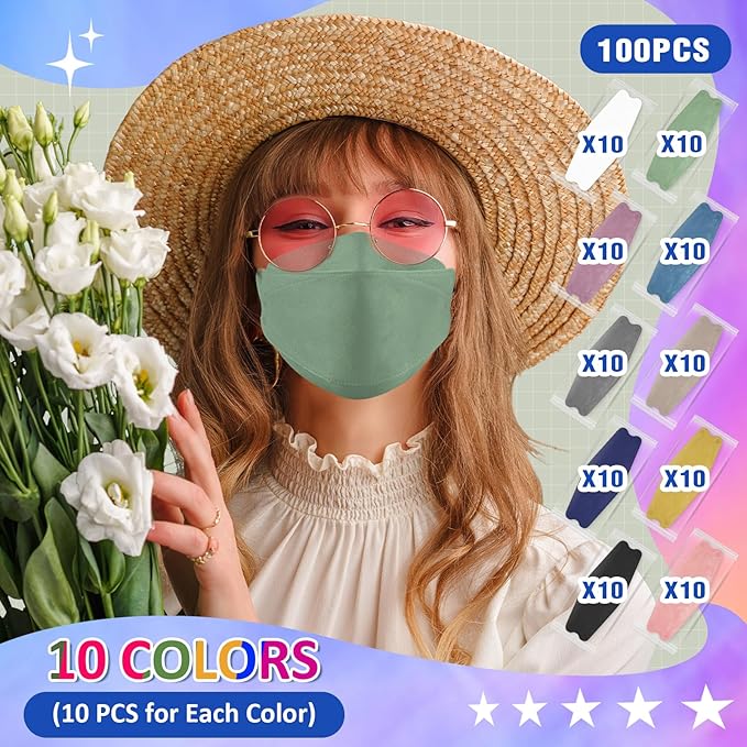 XDX KN95 Face Masks 100 Pack, 5 Layers Breathable Comfortable KN95 Masks for Adults Women Men, 10 Colors Masks Disposable Individually Wrapped