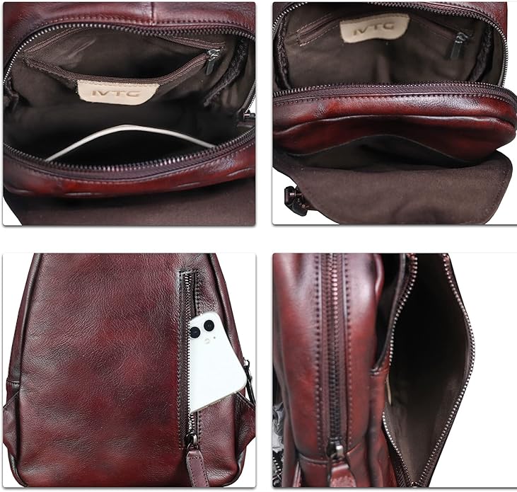 Genuine Leather Sling Bag for Men and Women Vintage Real Leather Sling Backpack Shoulder Crossbody Bag Chest Bag