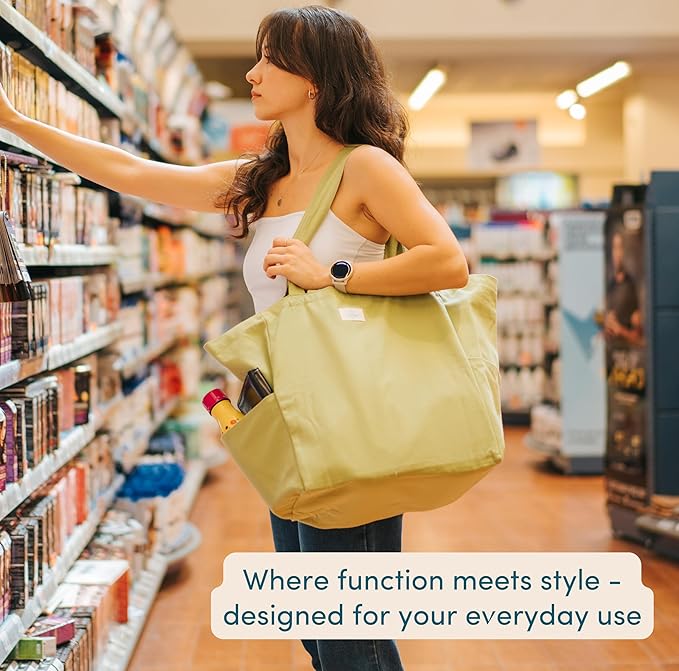 Nook Theory 3 Pcs Reusable Grocery Bags - Heavy Duty Canvas Bags, Large Reusable Shopping Bag, Picnic, 100% Cotton (Sand)