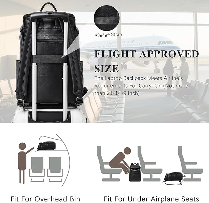 Leather Laptop Backpack for Women, 15.6 Inch Travel Backpack with Laptop Compartment, Casual Daypack Fashion Travel Backpack Purse for Travel College Work, Black