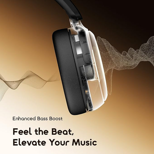 Oraimo BoomPop N Highbrid Active Noise Cancelling Headphones, 65H Playtime, 3 EQ Modes, Deep Bass, Bluetooth 5.4, Wireless Over-Ear Headphones with Microphone for Office Travel, Black