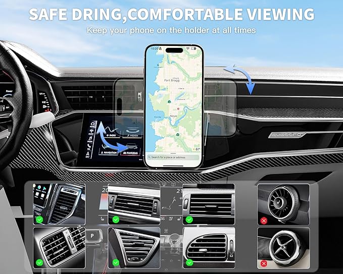Car Phone Holder 2Pack,15W-Qi Fast Charging Cell Phone Holder for Your Car with QC3.0 Car Charger,Car Mount & Dashboard Windshield Air Vent Mount for iPhone 17/16/15/14/13/12/11 Pro Max,Samsung Galaxy