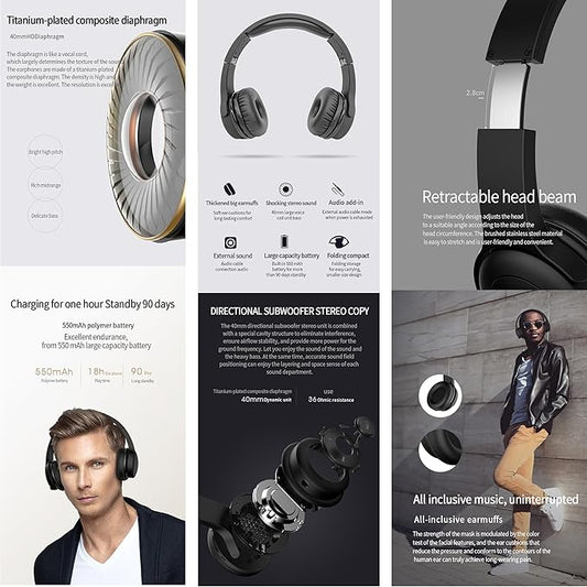 Bluetooth Headphones 2 in 1 Sound Speaker with Microphone Deep Bass Active Noise Cancelling Wireless Headphones Over Ear Comfortable Protein Earpads 30 Hours Playtime Wired/Wireless
