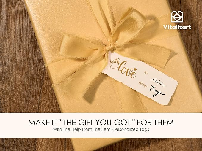 Vitalizart Gold Wrapping Paper Set 30" Pearly-Lustre With Silk Like Satin Ribbon & Gift Tags Recyclable Eco-Friendly Christmas Gift Wrapping Birthday Baby Shower Wedding Handmade Crafts 197"(16.4 Ft)