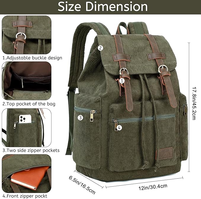 Bluboon Vintage Backpack Leather Trim Casual Bookbag Men Women Laptop Travel Rucksack